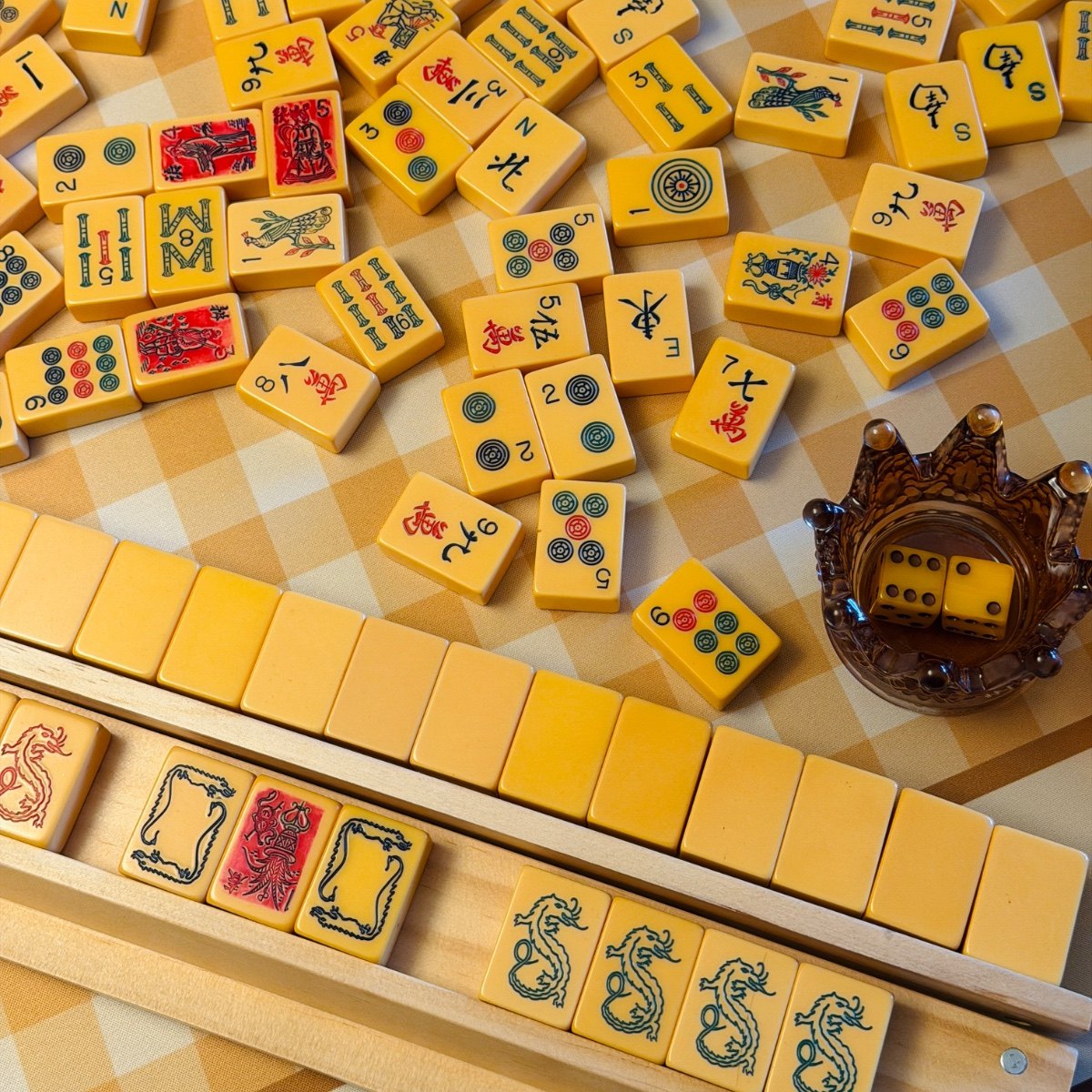 Mahjong pieces styled by aubreylovesmahj