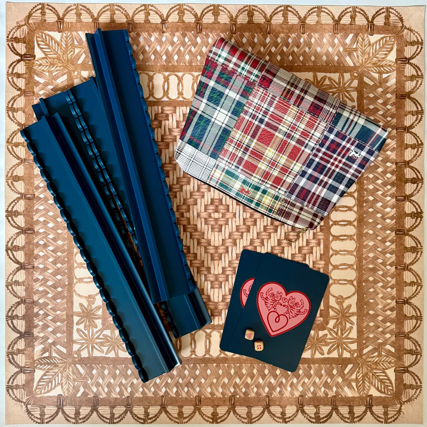 Mahjong Gaming Mat, Caned Trompe L'oeil (Natural)