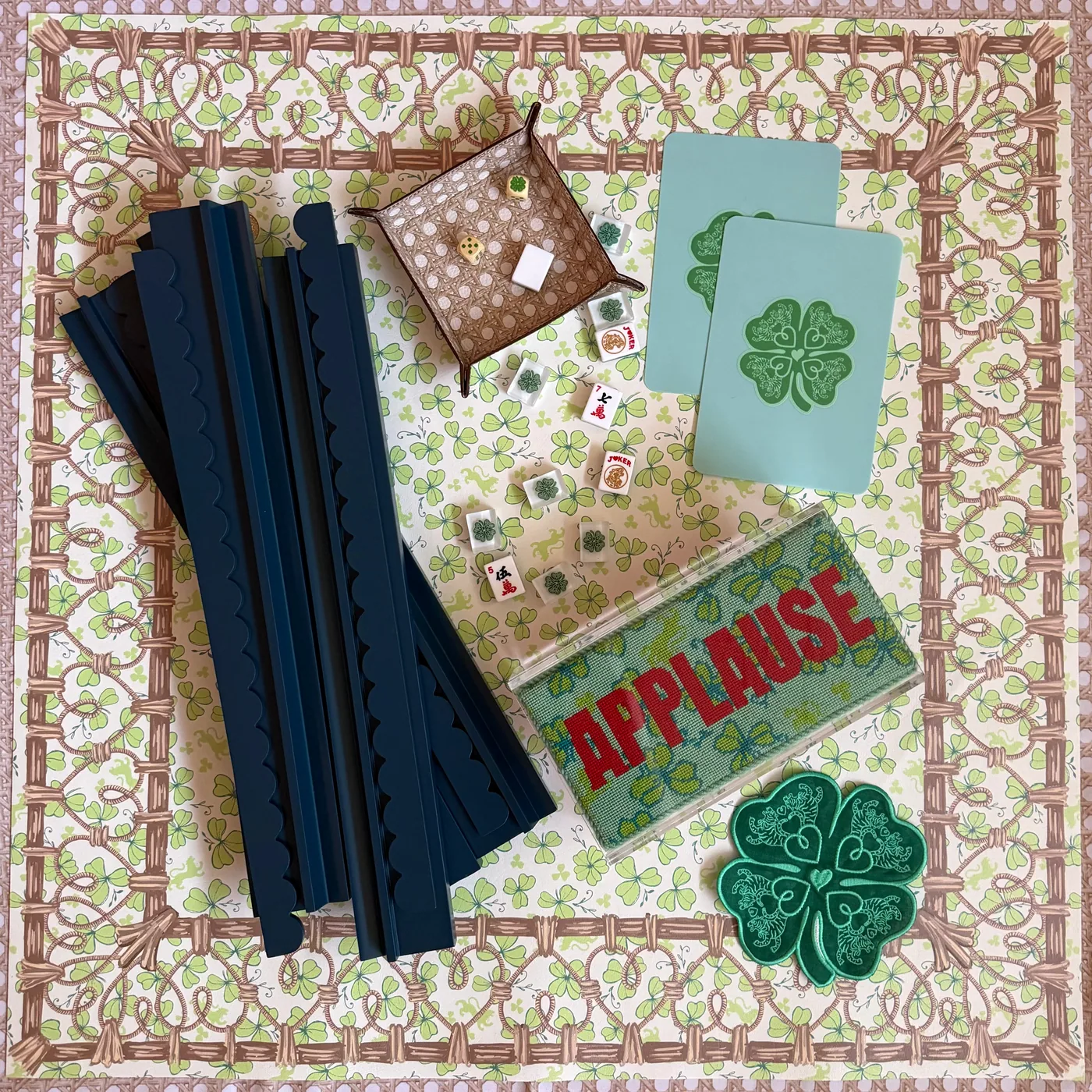 Mahjong Gaming Mat, Clovers