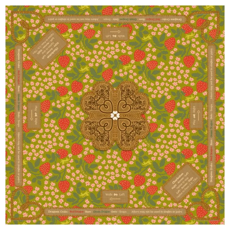 Mahjong Gaming Mat, Strawberry Vintage Green Apple (Rules Edition)
