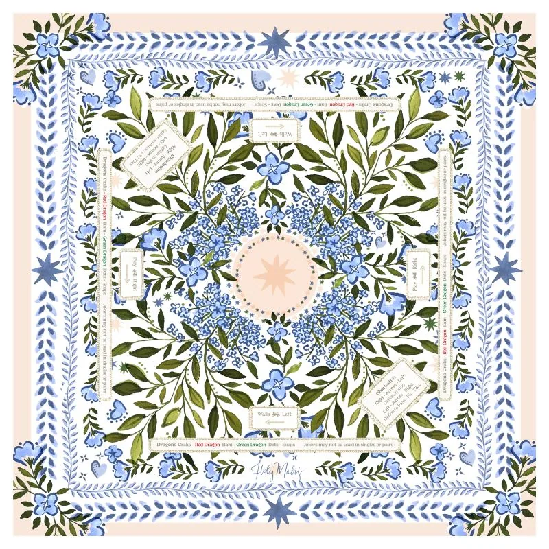 HOLY MAHJ Mahjong Gaming Mat, Bluest Blooms (Rules Edition)
