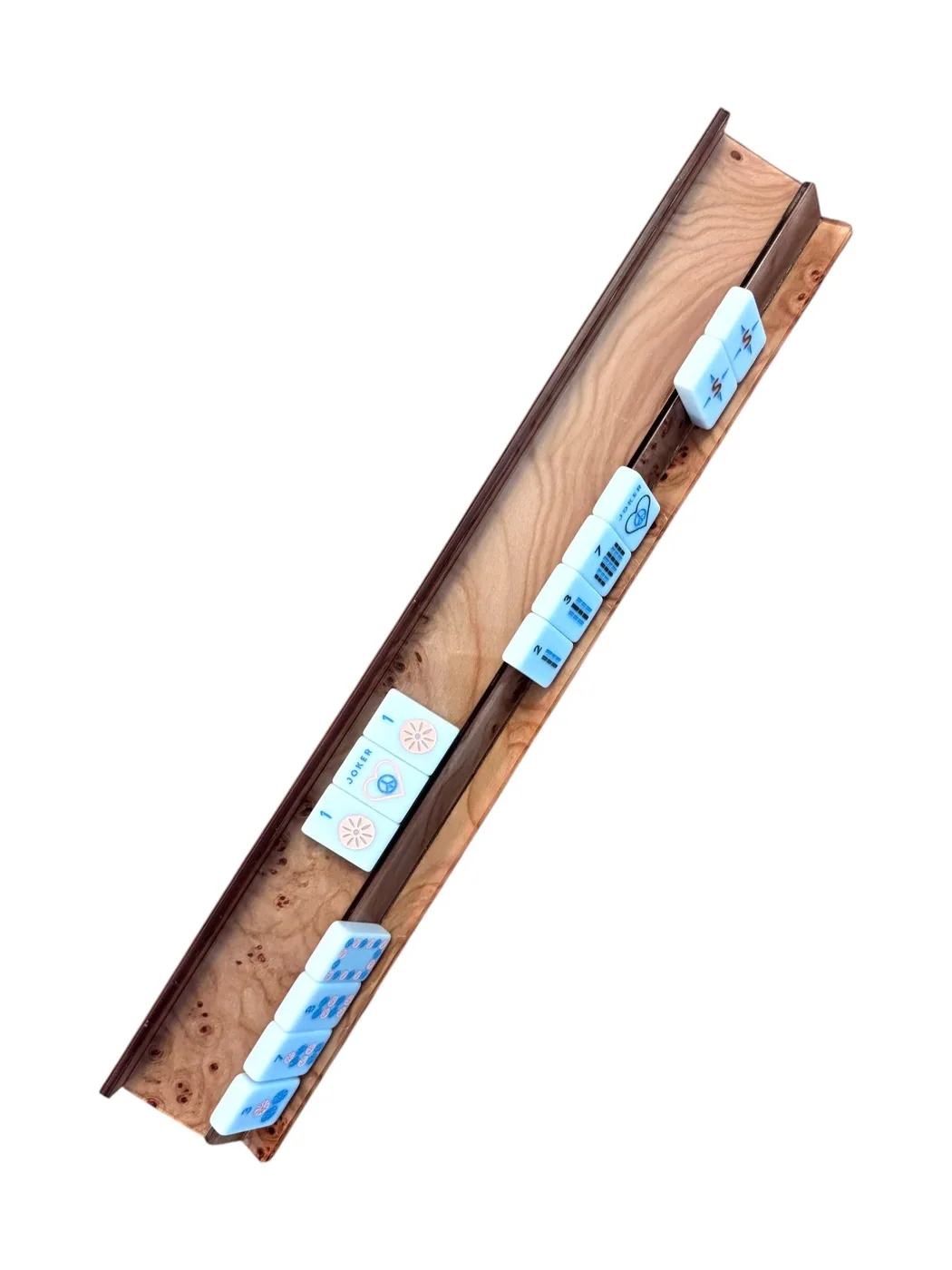 Acrylic Burlwood Mahjong Racks & Pushers (Set of 4)