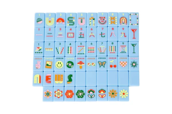 Mod French Blue Mahjong Tiles + Tile Pouch + Dice