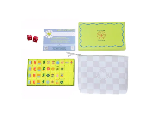 Mod Chartreuse Mahjong Tiles + Tile Pouch + Dice