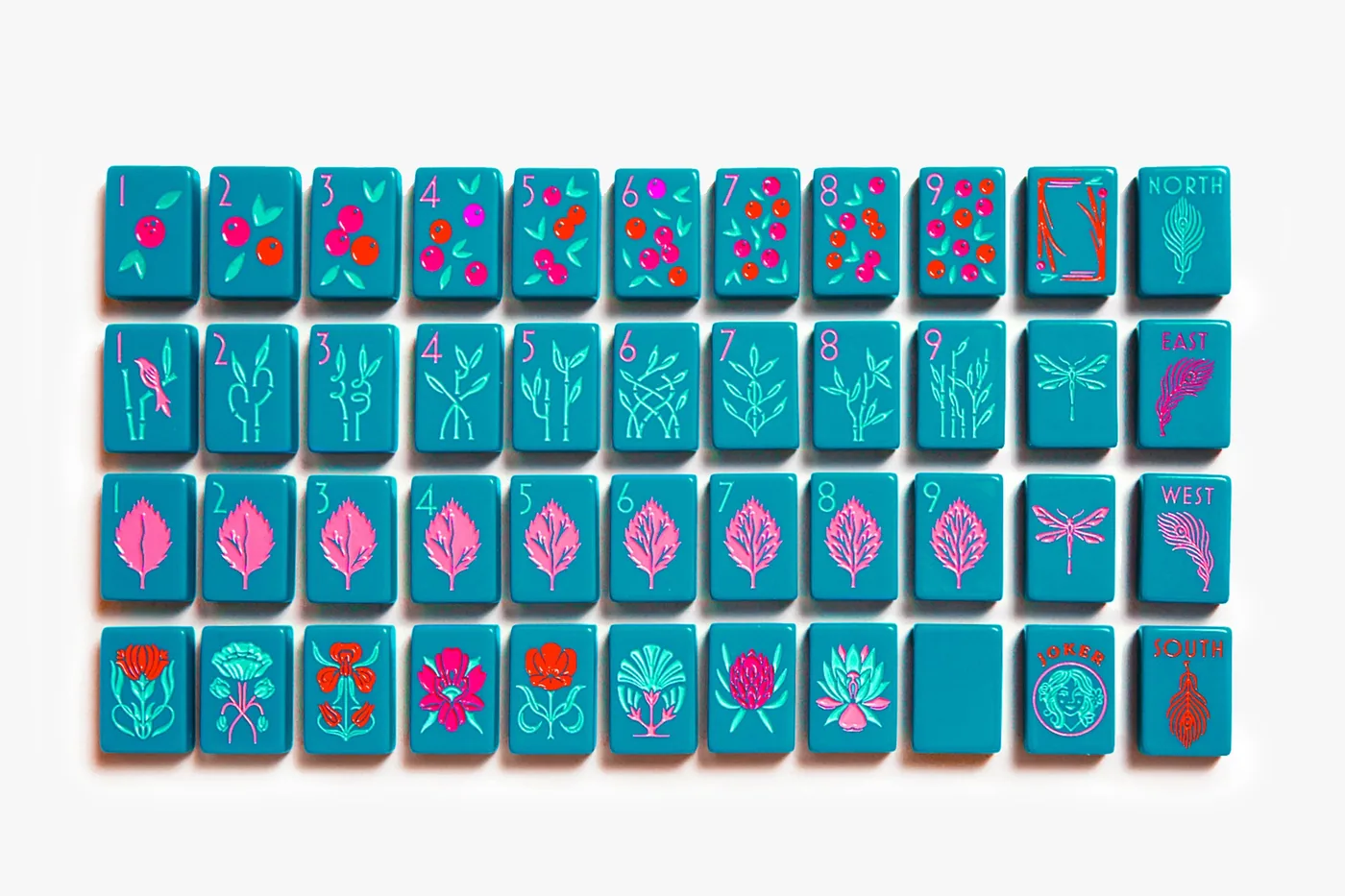 The Botanical Line: Deep Teal Mahjong Tiles