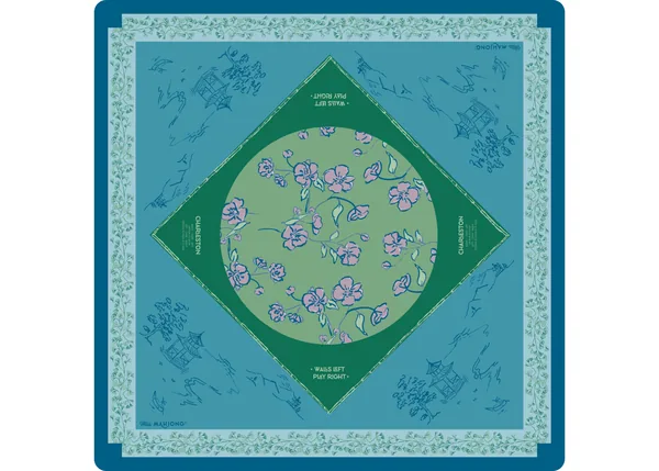 Cherry Blossom Mahjong Playing Mat in Malachite