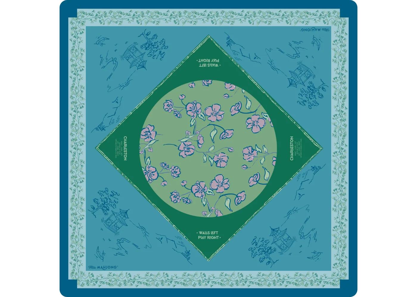 Cherry Blossom Mahjong Playing Mat in Malachite