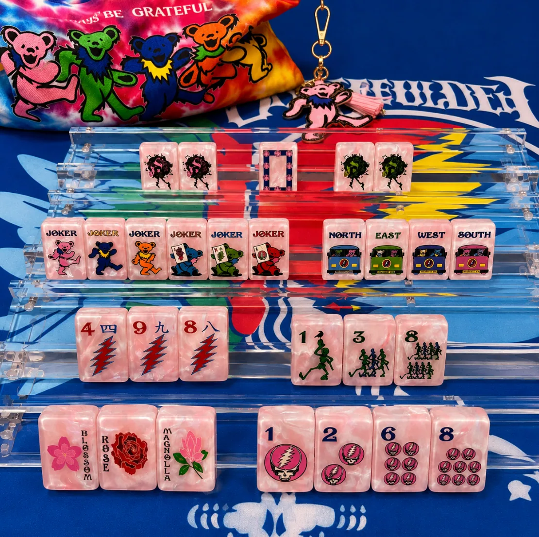 Grateful Dead x Bespoke Mahjong Tiles - Rose Pink Tie Dye Pearl