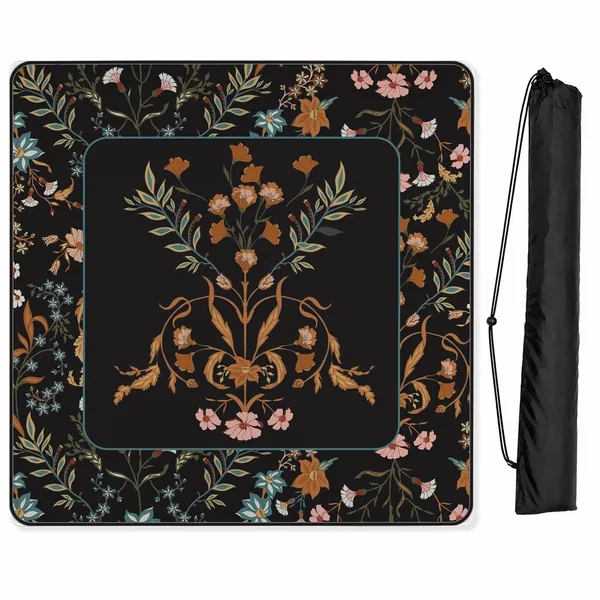 Boho Floral Wildflower Black and Orange Mahjong Mat for Table