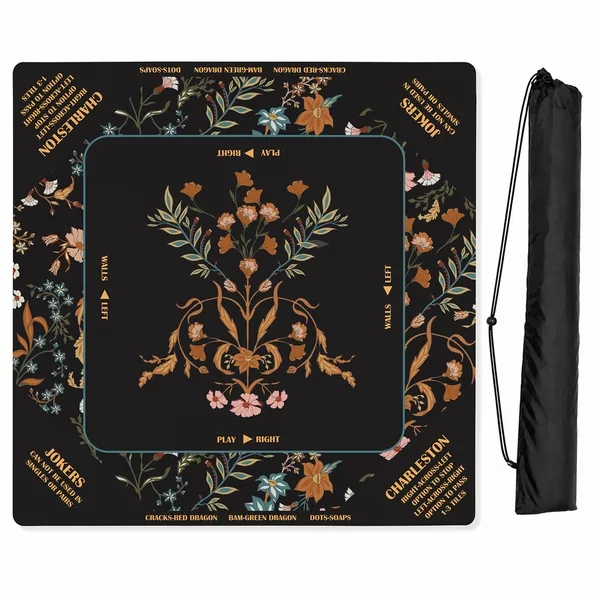 Boho Floral Wildflower Black and Orange Mahjong Mat for Table (Personalized)
