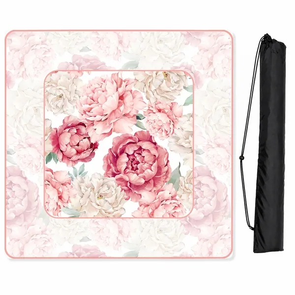 Peony Floral Garden Pink and Ivory Mahjong Mat for Table