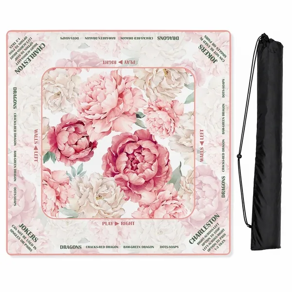 Peony Floral Garden Pink & Ivory Mahjong Mat for Table (Personalized)