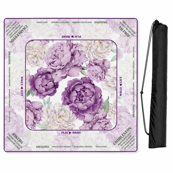 Peony Floral Garden Lavender Purple & Ivory Mahjong Mat for Table (Personalized)