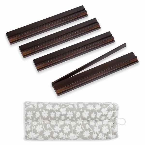 (17in.) Dark Brown Wooden Mahjong Racks with Pushers & Travel Bag - Set of 4