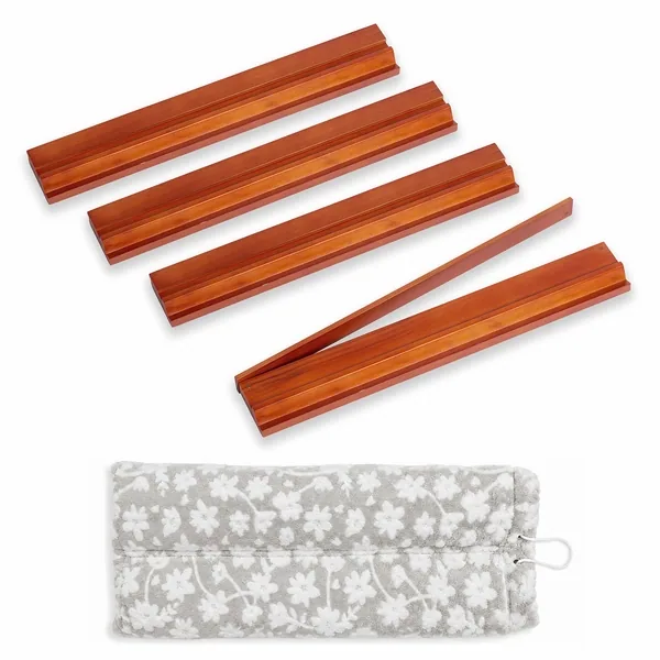 (17in.) Cherry Stain Wooden Mahjong Racks with Pushers & Travel Bag - Set of 4