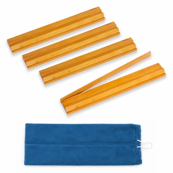 (18in.) Light Brown Wooden Mahjong Racks with Pushers & Travel Bag - Set of 4