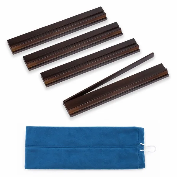(18in.) Dark Brown Wooden Mahjong Racks with Pushers & Travel Bag - Set of 4