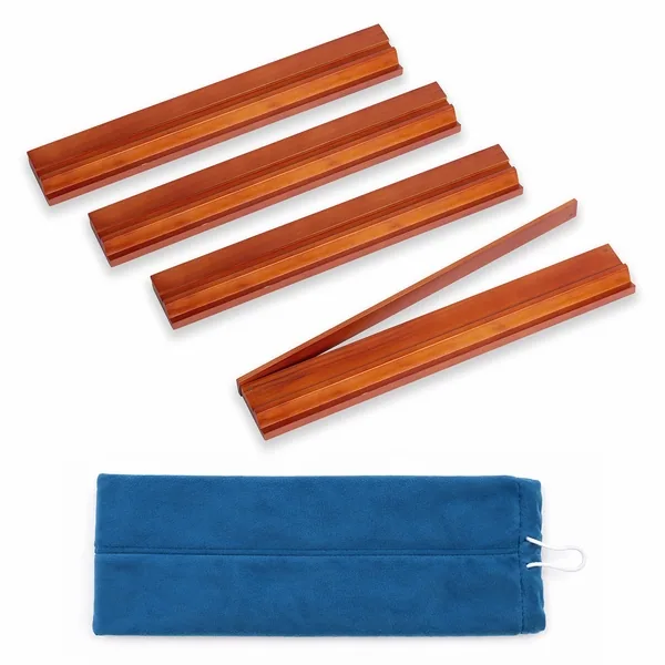 (18in.) Cherry Stain Wooden Mahjong Racks with Pushers & Travel Bag - Set of 4