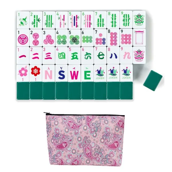 American Mahjong Tile Set - Luxury Green & Pink