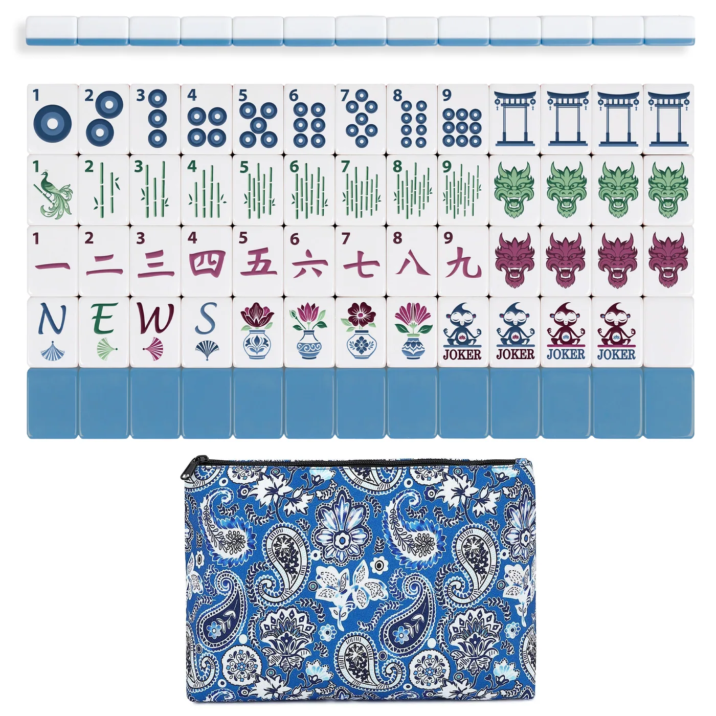 Blue Monkey Collection Melamine American Mahjong Tile Set (160pc)