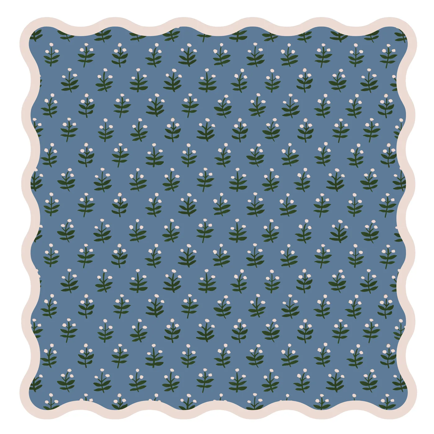 Indigo Bloom Scallop Leatherette Mahjong Mat