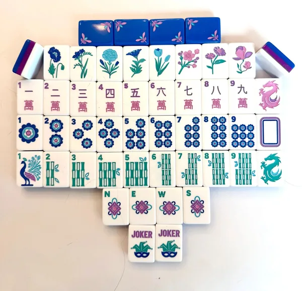Royal Garden Series- Artist inspired Amerian Mah Jongg 3 Layer tile set in Blue Jewel tones