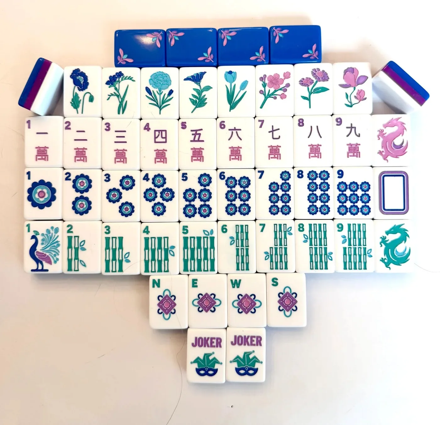 Royal Garden Series- Artist inspired Amerian Mah Jongg 3 Layer tile set in Blue Jewel tones