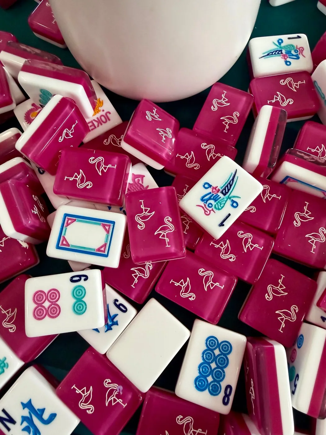 3 Layer Cranberry tiles with Flamingo’s American Mah Jongg set