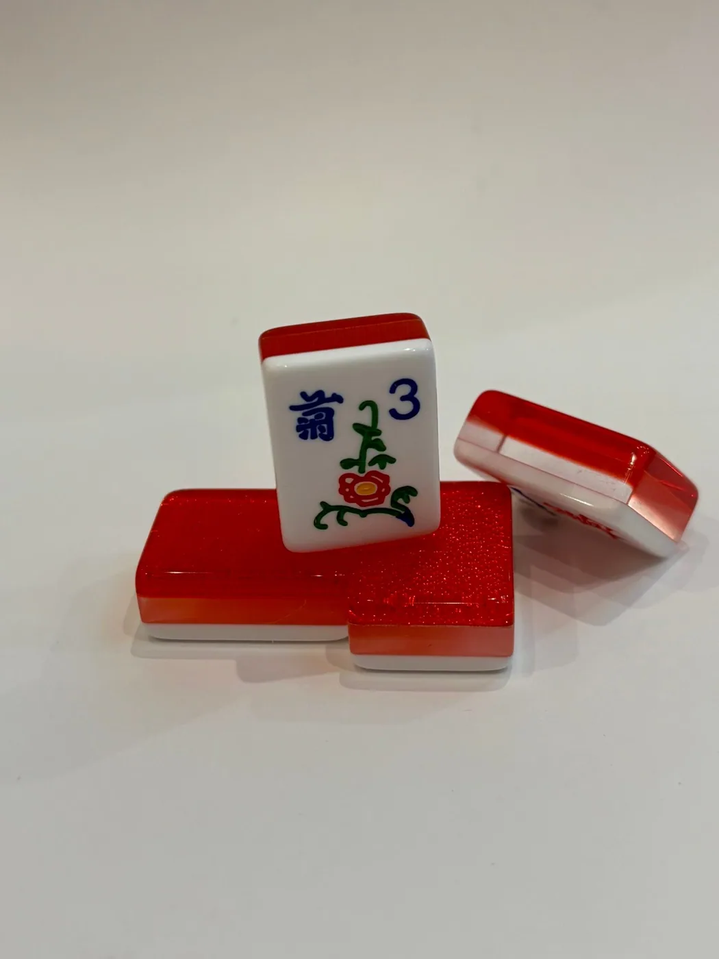 3 Layer Candy Apple Red Sparkle , Engraved & Hand Painted American Mah Jongg set with Primary color ink