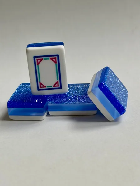 3 Layer Dark Blue Sparkle Engraved and Hand Painted American Mah Jongg tile set (2 ink colors available)