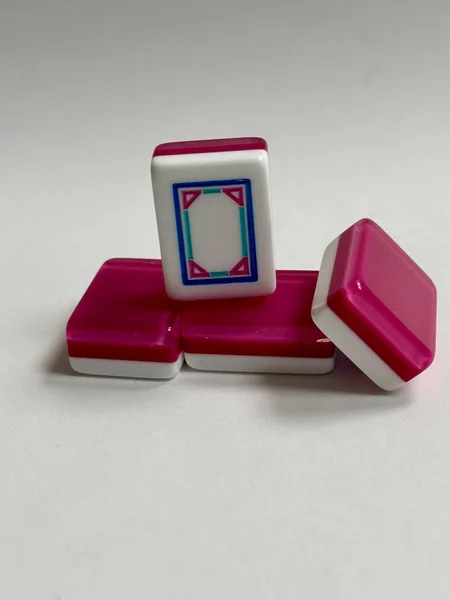 3 Layer Cranberry PInk Engraved & Hand Painted American Mah Jongg set with Turquoise, Pink, Blue Ink