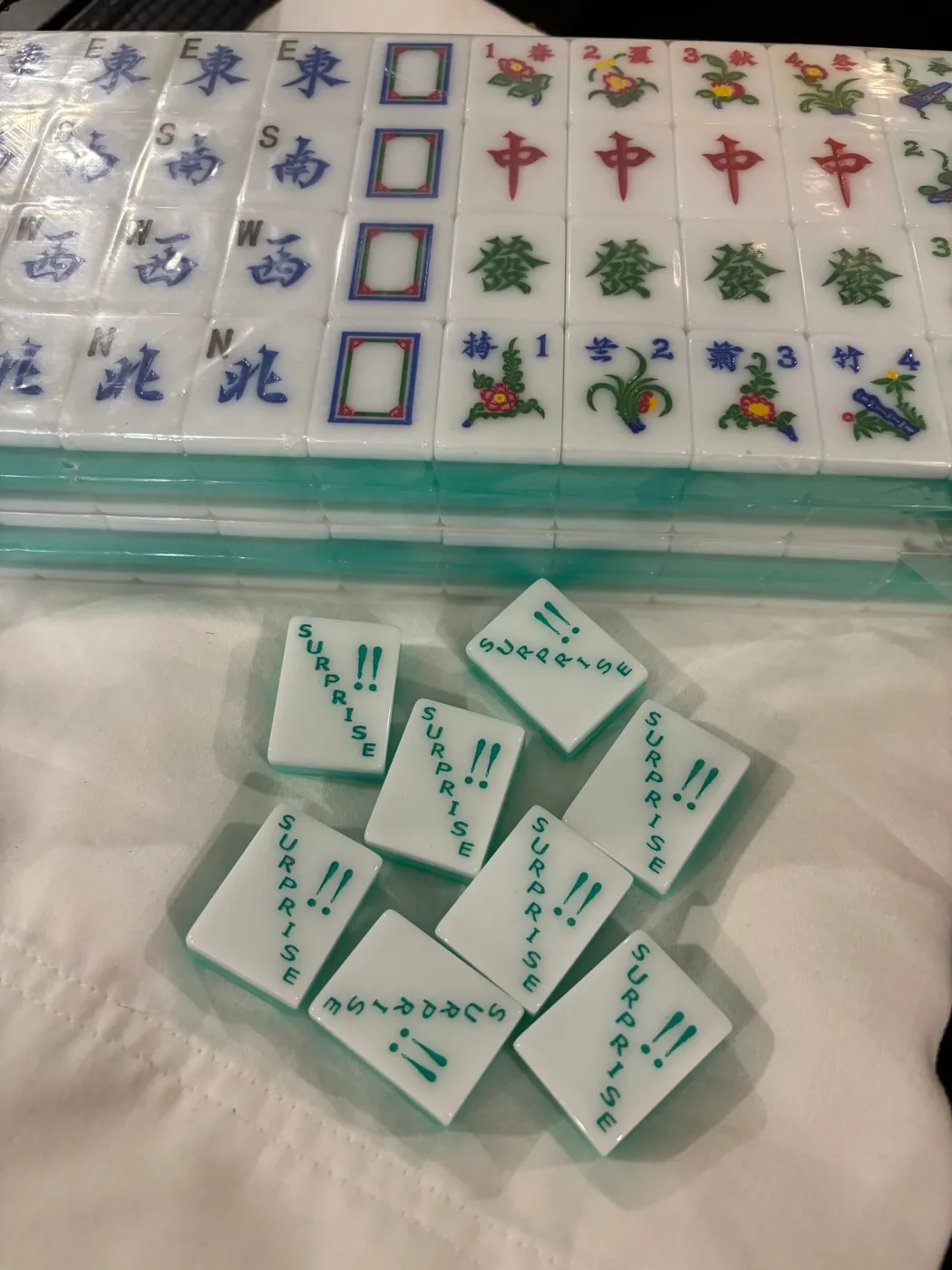 3 Layer Turqoise Mahjong tile set with Custom “Surprise” Jokers