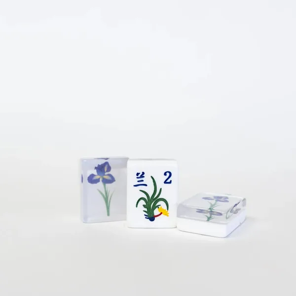 Blue Iris Flower 2 layer – Engraved and Hand Painted American MahJongg tile set
