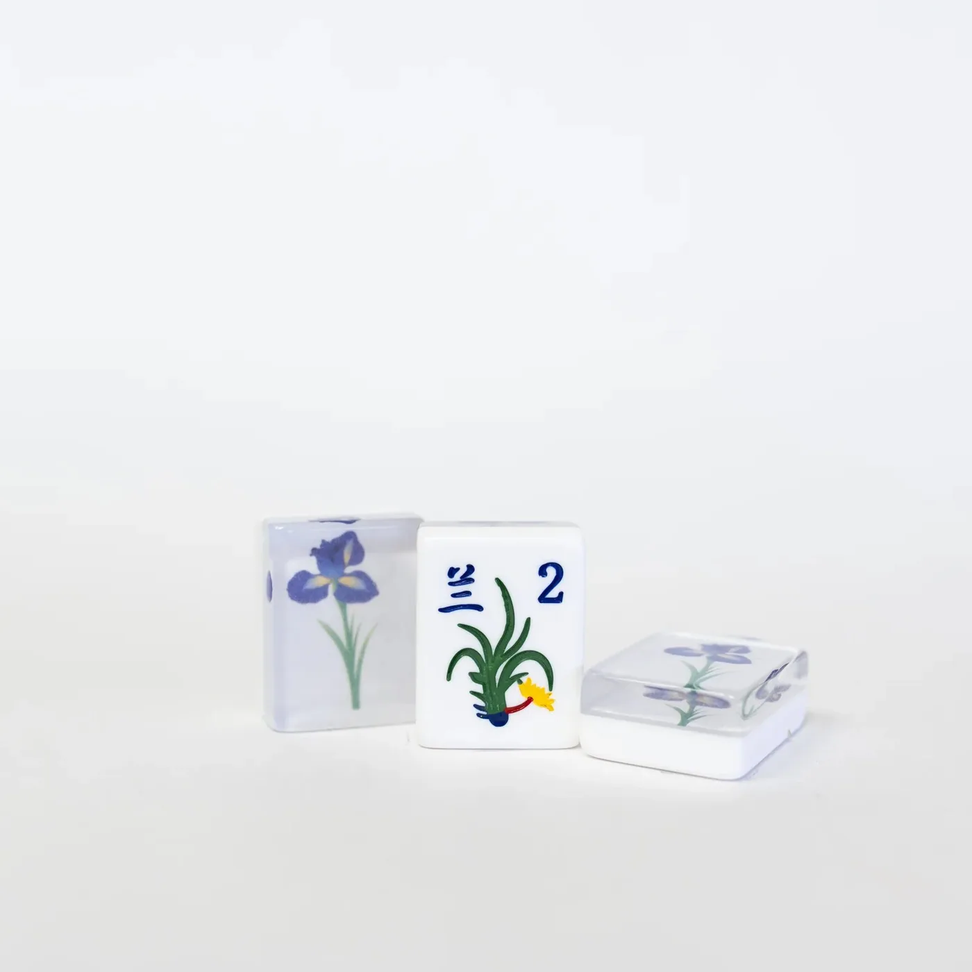 Blue Iris Flower 2 layer – Engraved and Hand Painted American MahJongg tile set