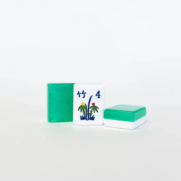 2 layer Mint Green Sparkle Mahjong tile set, Engraved Hand Painted