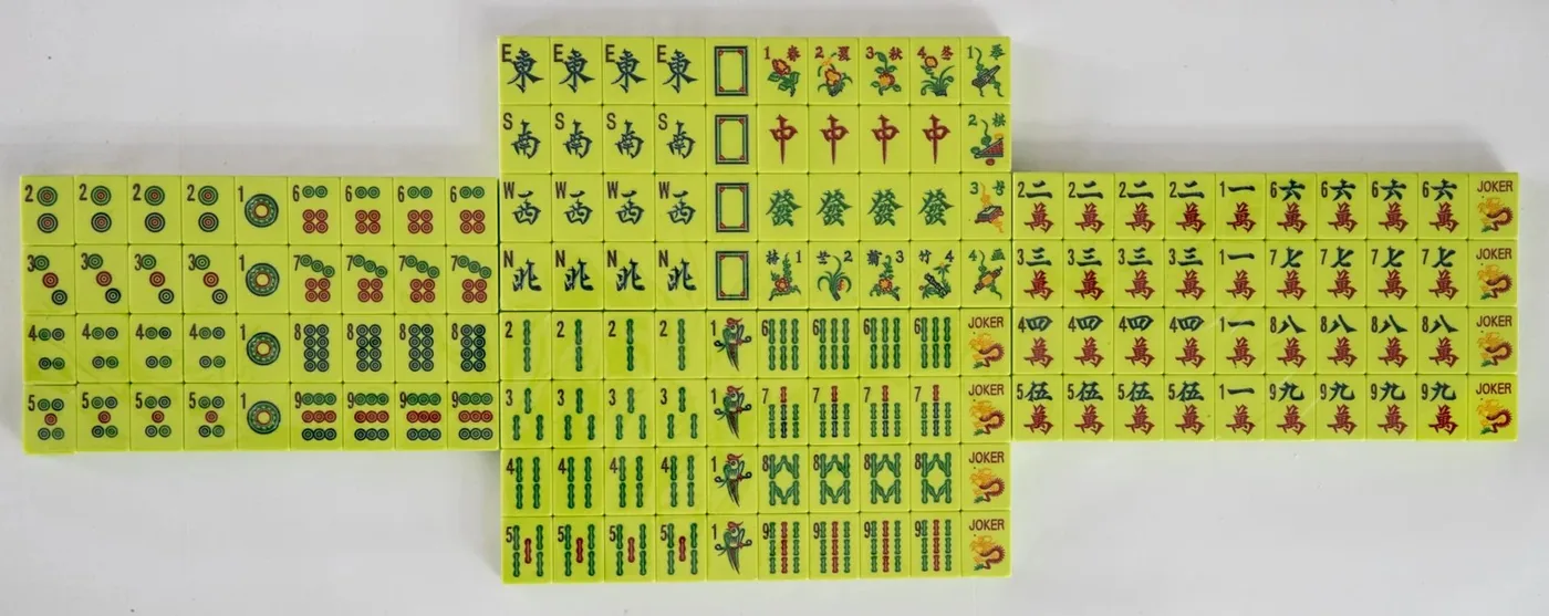 Lime Green Tiles Engraved and Hand Painted American Mah Jongg tile set
