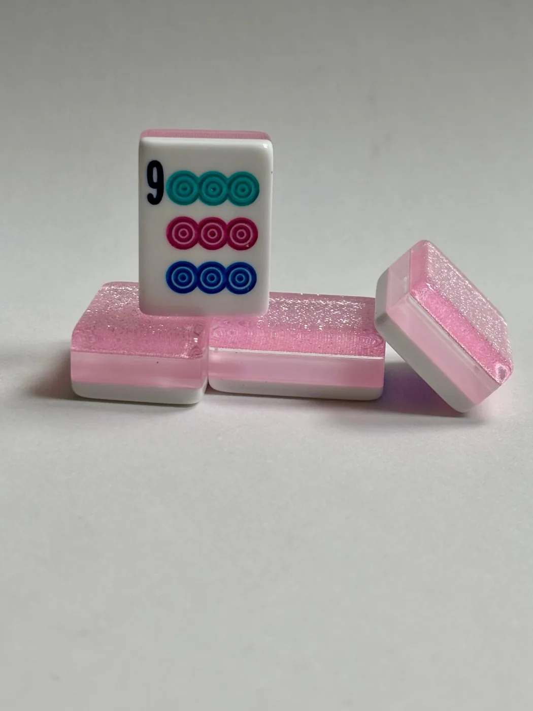 3 Layer Light Pink Sparkle Engraved and Hand Painted American Mah Jongg tile set (2 ink colors available)