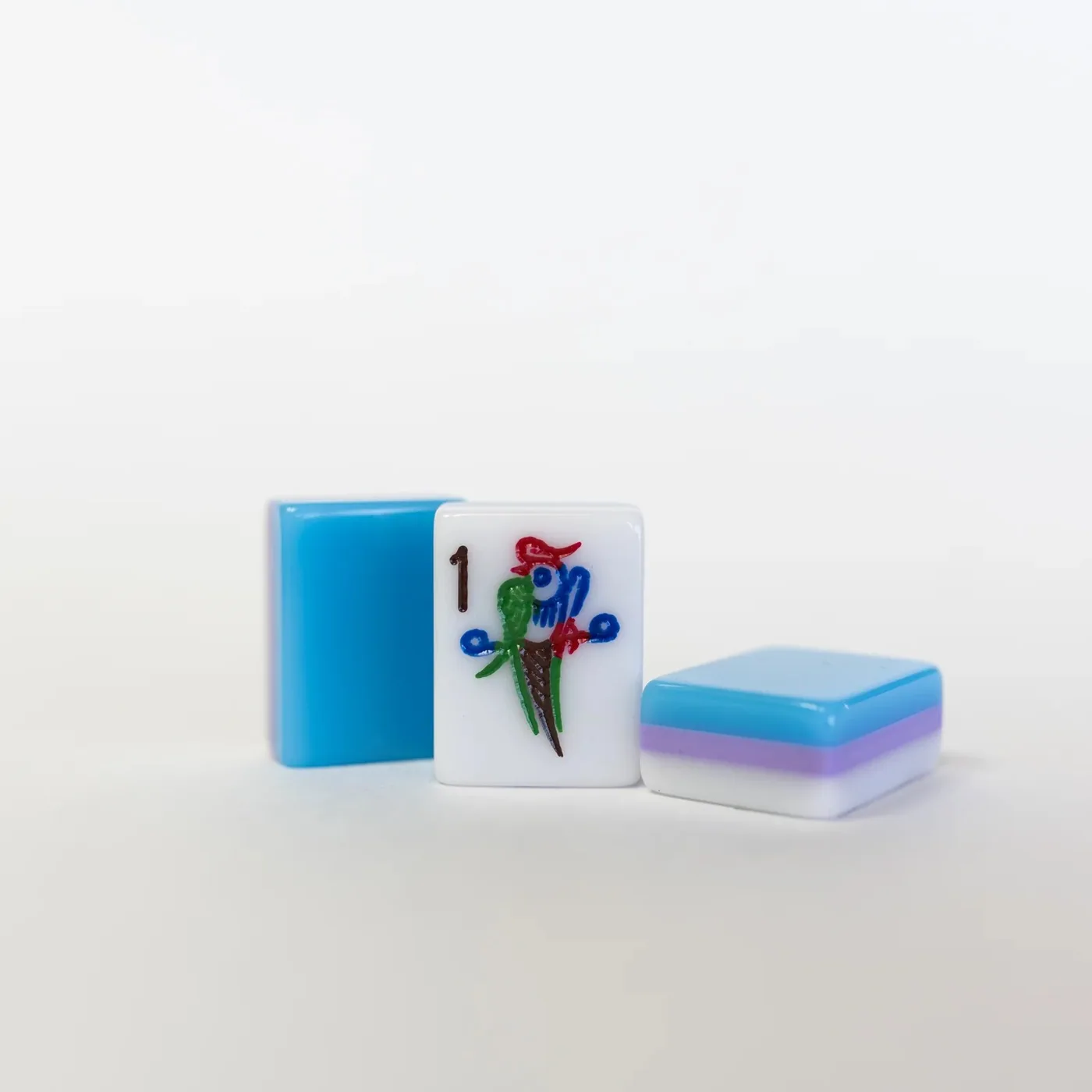 3 Layer Light Blue/Lavender/White Hand Painted, Engraved American MahJong tile set