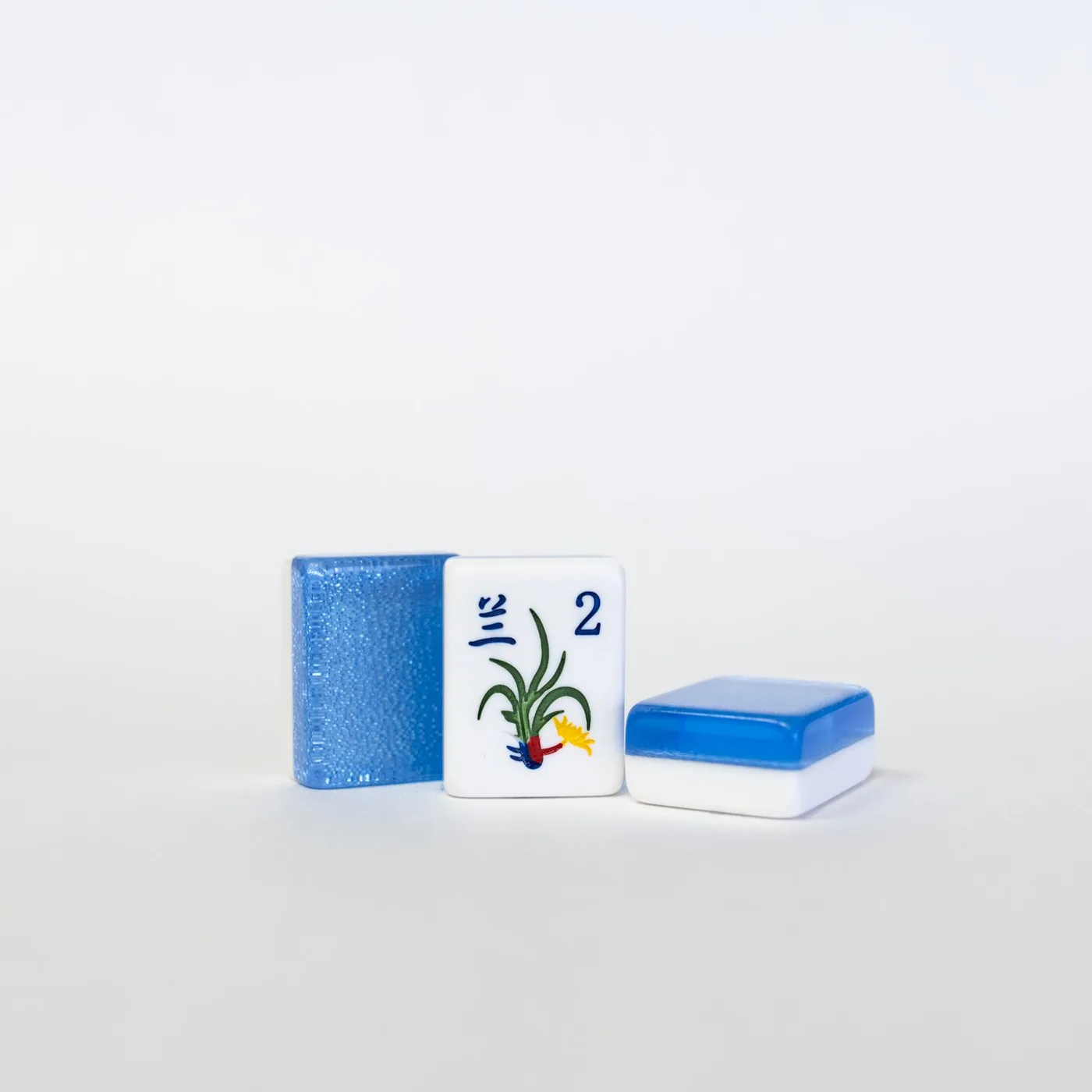 2 Layer Light Blue Sparkle Mahjong tile set, Engraved & Hand Painted