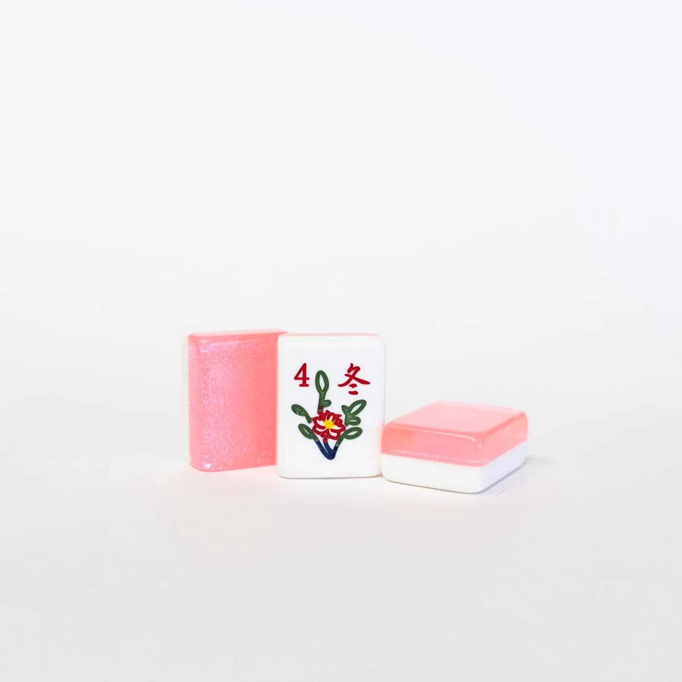 2 Layer Light Pink Sparkle Mahjongg tile set — Engraved and Hand Painted