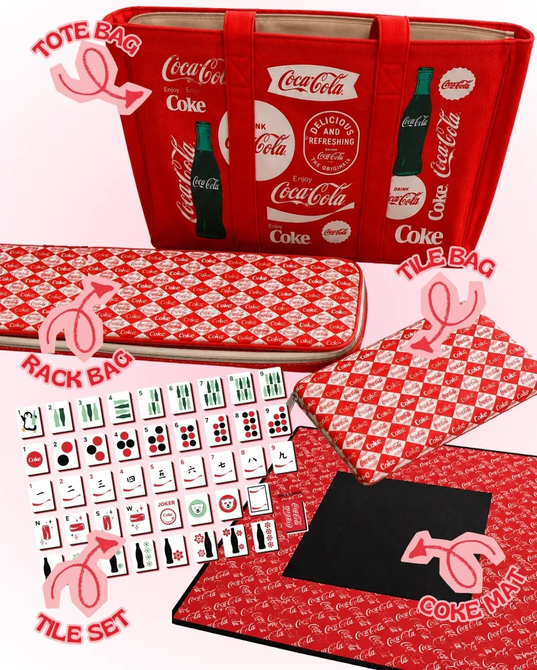 Coca-Cola® Classic Mah Jongg Set (Tile Set, Tote, Racks, and Dice)