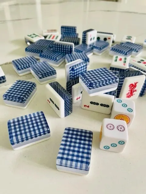3 Layer Blue Squares design tile with Traditonal Faces