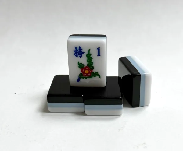 3 Layer Black/Blue Gray/White Engraed and Hand Painted American Mah Jongg tiles