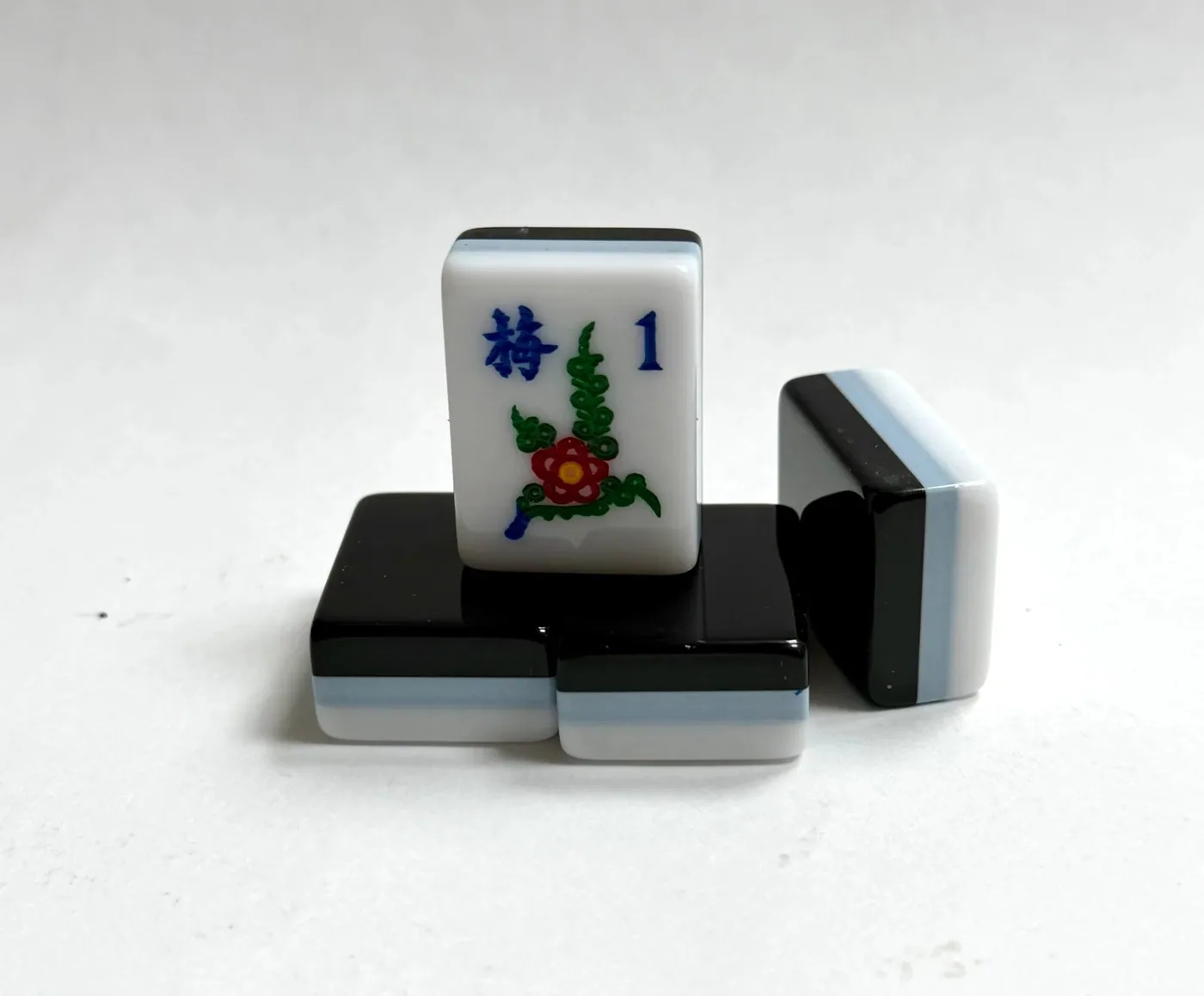 3 Layer Black/Blue Gray/White Engraed and Hand Painted American Mah Jongg tiles