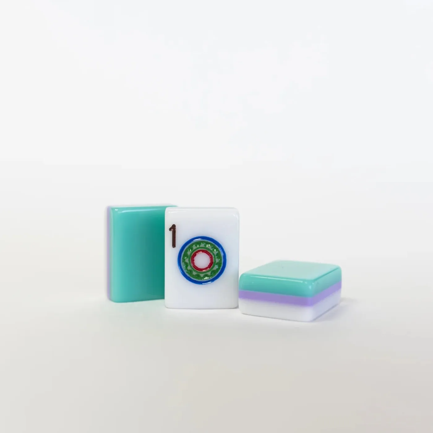 3 Layer Turquoise/Lavender/White Engraved and Hand Painted American Mah Jongg tiles