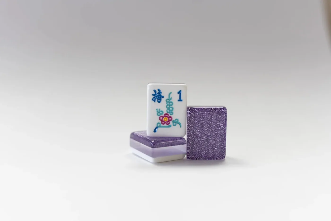 3 Layer Amythyst Sparkle Mah Jongg tiles with Pink, Turquoise, Light Blue ink