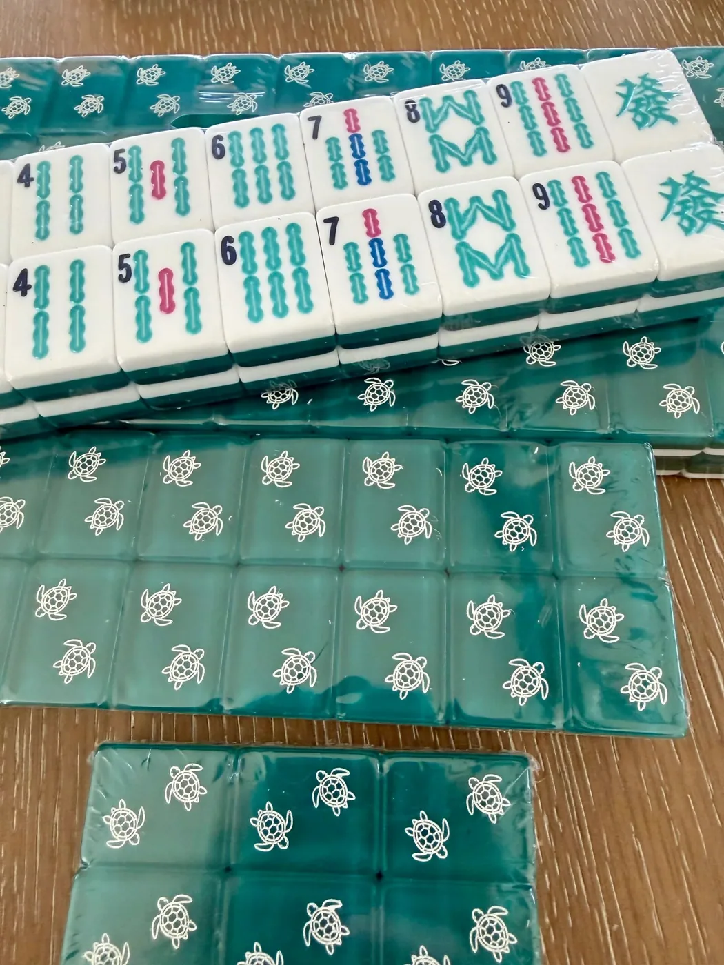 3 Layer Teal Green with Turtles- engraved and handpainted American Mah Jongg