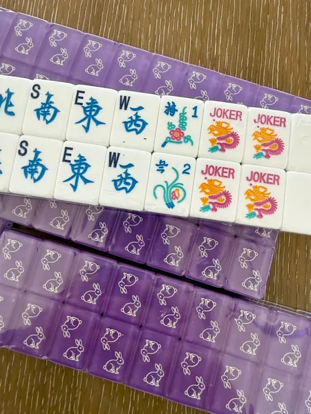 3 Layer Royal Purple with engraved Bunnies, engraved and handpainted American Mah Jongg