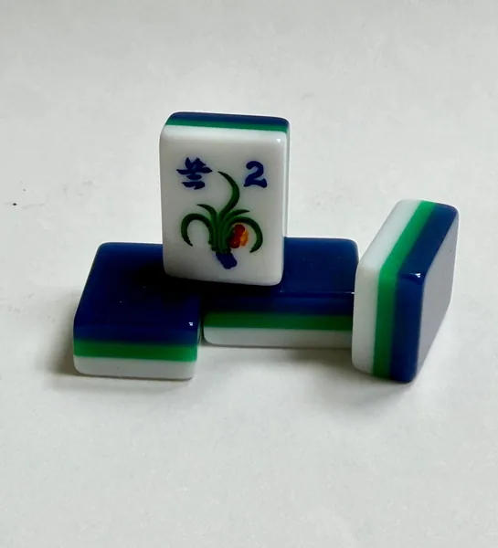 3 Layer Navy/Green/White Engraved and Hand Painted American Mah Jongg tiles