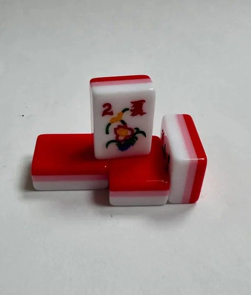 3 Layer Red/Pink/White Engraved and Hand Painted American Mah Jongg tiles